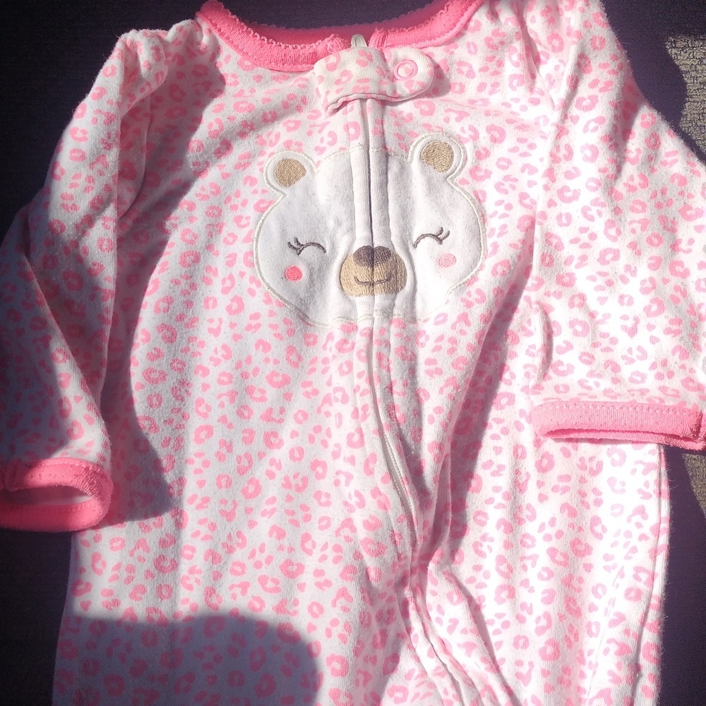 Pink and white printed footed sleeper